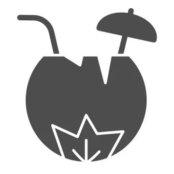 Coconut cocktail solid icon, summer concept, Summer beach cocktail in coconut Illustrazione stock