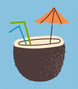Coconut cocktail vector element of summer beach vacation Stock Illustration