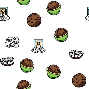 Coconut coco fruit fresh white vector seamless pattern Stock Illustration