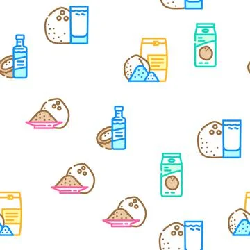 Coconut coco fruit white tropical vector seamless pattern Illustrazione stock