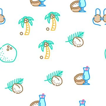 Coconut coco fruit white tropical vector seamless pattern Illustrazione stock