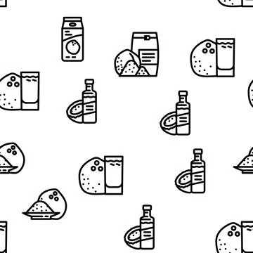 Coconut coco fruit white tropical vector seamless pattern Stock Illustration