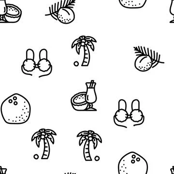 Coconut coco fruit white tropical vector seamless pattern Illustrazione stock