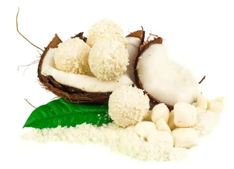 Coconut with coconut candy Stock Photos