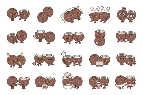 Coconut couple character set イラスト素材