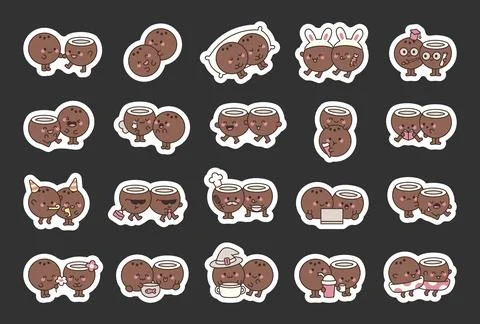 Coconut couple character set Stock Illustration