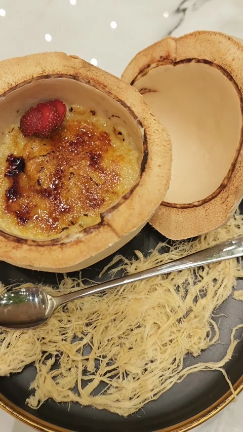 Coconut cream brulee Stock Footage 334939734