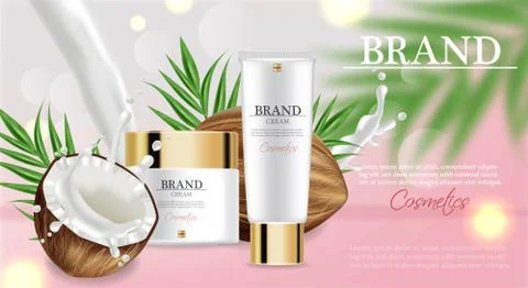 Coconut cream moisturizer Vector realistic. Product packaging mockup. Detaile Ilustración de archivo