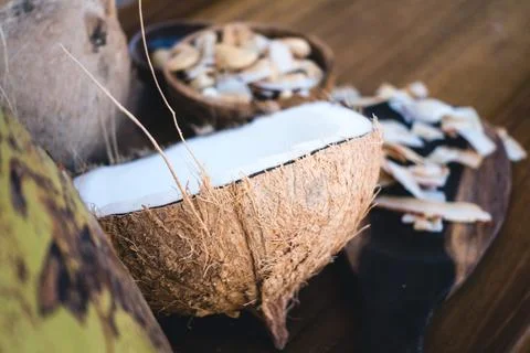 Coconut cut in half Stock Photos