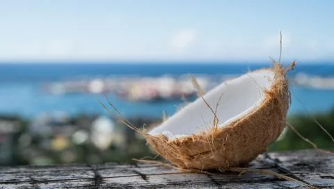 A coconut cut in two Stock Photos
