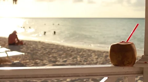 Coconut Drink on the Beach Stock Footage 41678765