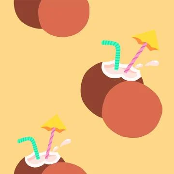 Coconut drink cocktail pattern in cartoon style Stock Illustration