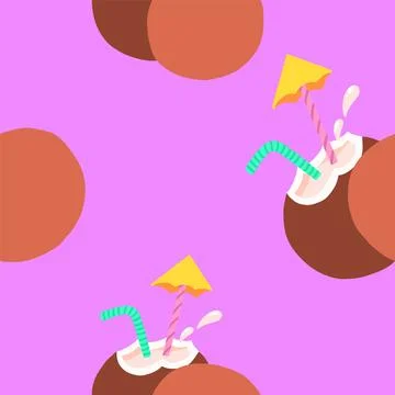 Coconut drink cocktail pattern in cartoon style Stock Illustration
