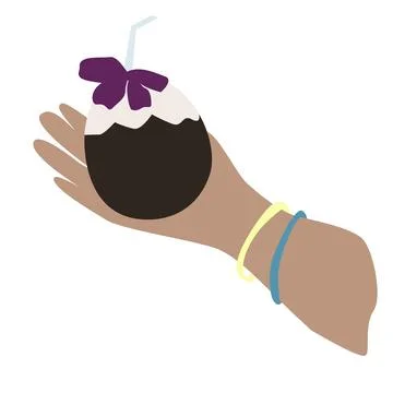 Coconut drink in hand with a straw Stock Illustration