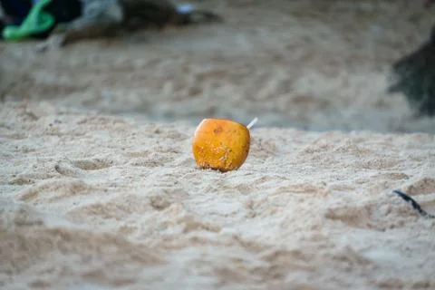 Coconut drink in the sand Stock Photos