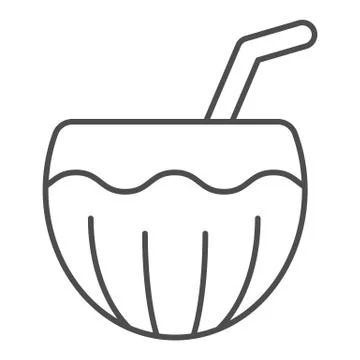 Coconut drink thin line icon. Summer cocktail vector illustration isolated on Stock Illustration