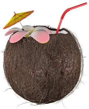 Coconut Drink with Umbrella 3D Render Illustrazione stock