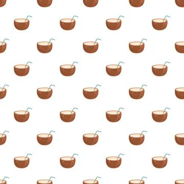 Coconut drinks with straws creating seamless pattern background Stock Illustration