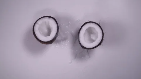 Coconut Falling and Splitting into Two Parts Stock Footage 115212121