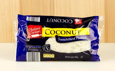 Coconut flakes bag Stock Photos