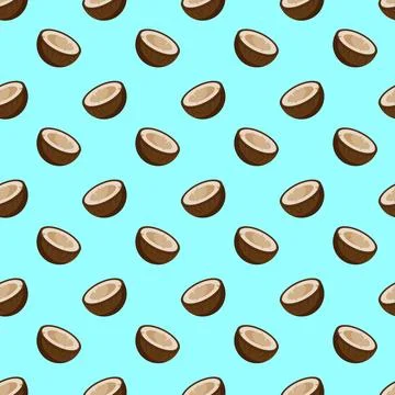 Coconut flat seamless pattern on blue background. Illustrazione stock