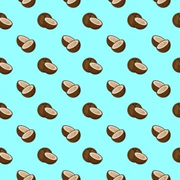 Coconut flat seamless pattern on blue background. Illustrazione stock