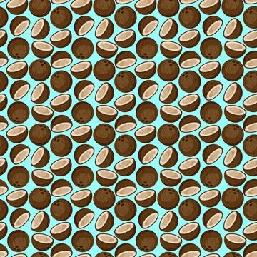 Coconut flat seamless pattern on blue background. イラスト素材