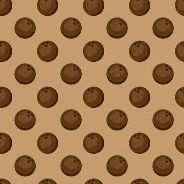 Coconut flat seamless pattern on brown background. Stock Illustration