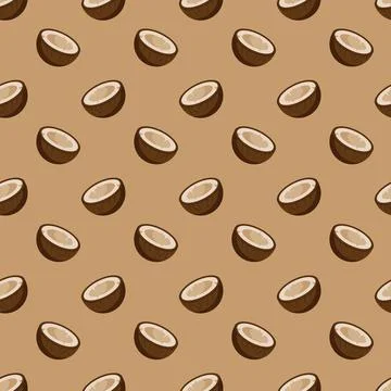Coconut flat seamless pattern on brown background. イラスト素材