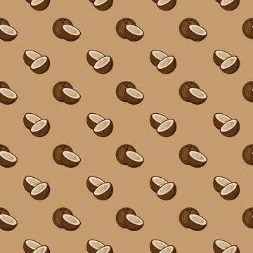 Coconut flat seamless pattern on brown background. イラスト素材