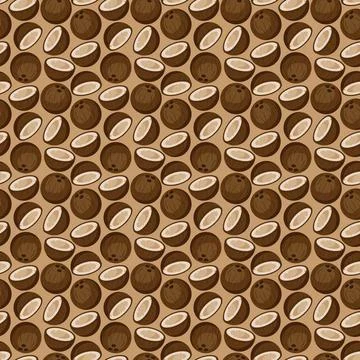 Coconut flat seamless pattern on brown background. Stockillustratie
