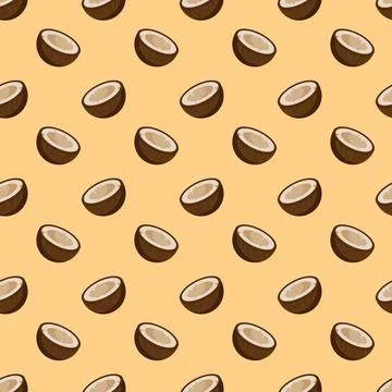 Coconut flat seamless pattern on orange background. Stock Illustration