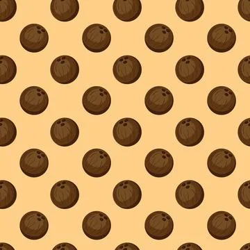 Coconut flat seamless pattern on orange background. Stock Illustration