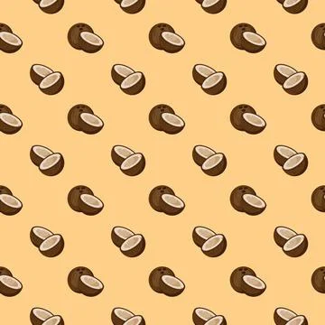 Coconut flat seamless pattern on orange background. Stock Illustration