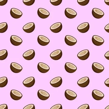 Coconut flat seamless pattern on pink background. 스톡 일러스트