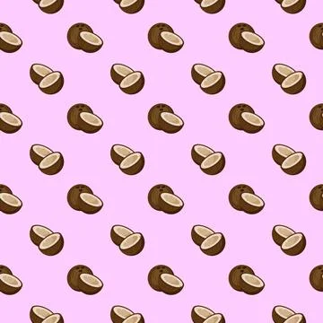 Coconut flat seamless pattern on pink background. Stock Illustration