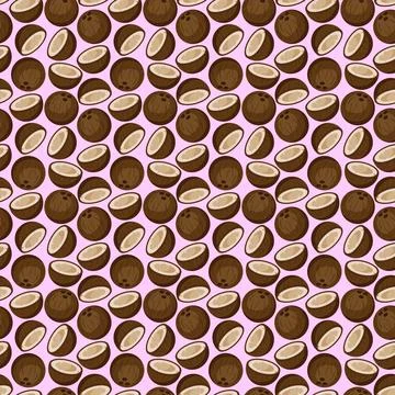 Coconut flat seamless pattern on pink background. イラスト素材
