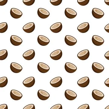 Coconut flat seamless pattern on white background. Stock Illustration