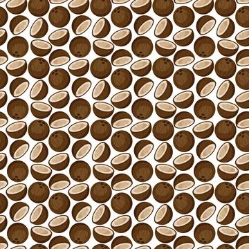 Coconut flat seamless pattern on white background. Illustrazione stock