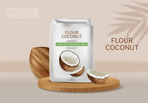 Coconut flour vector realistic package. Product placement mock up detailed la Stock Illustration