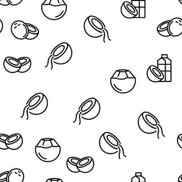 Coconut Food Vector Seamless Pattern Stock Illustration