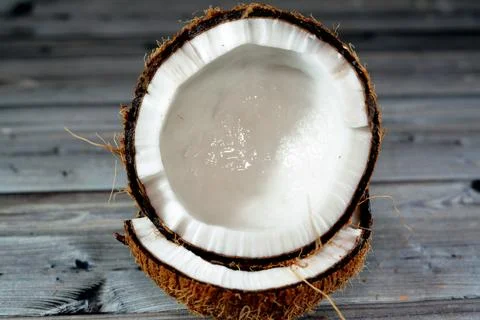 Coconut fruit cocoanut (Cocos nucifera) of the palm tree family (Arecaceae).. Stock Photos