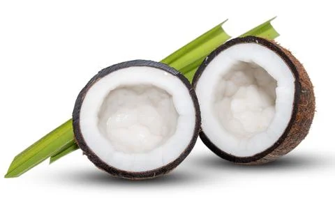Coconut fruit with cut in half isolated on white background Stock Photos
