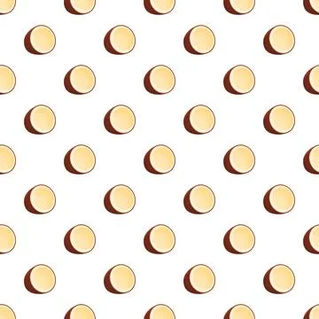 Coconut fruit halves creating seamless tropical pattern Stock Illustration
