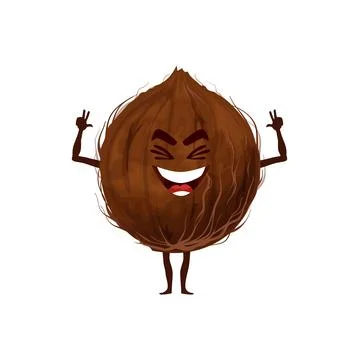 Coconut fruit in nutshell isolated funny emoticon Stock Illustration