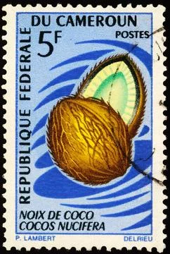 Coconut fruit on postage stamp Stock Photos