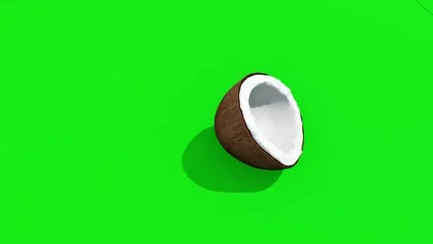 Coconut Half Isolated on Green Stock Footage 319883632