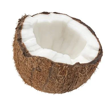 Coconut half isolated on white background, full depth of field Foto stock