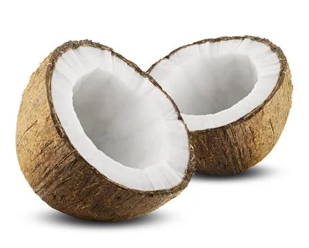 Coconut with half isolated on white Background. Clipping Path Foto stock