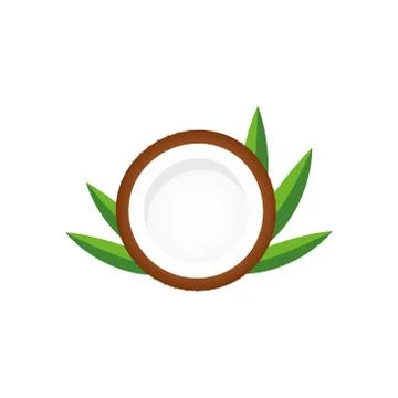 Coconut half with leaves. Stock Illustration